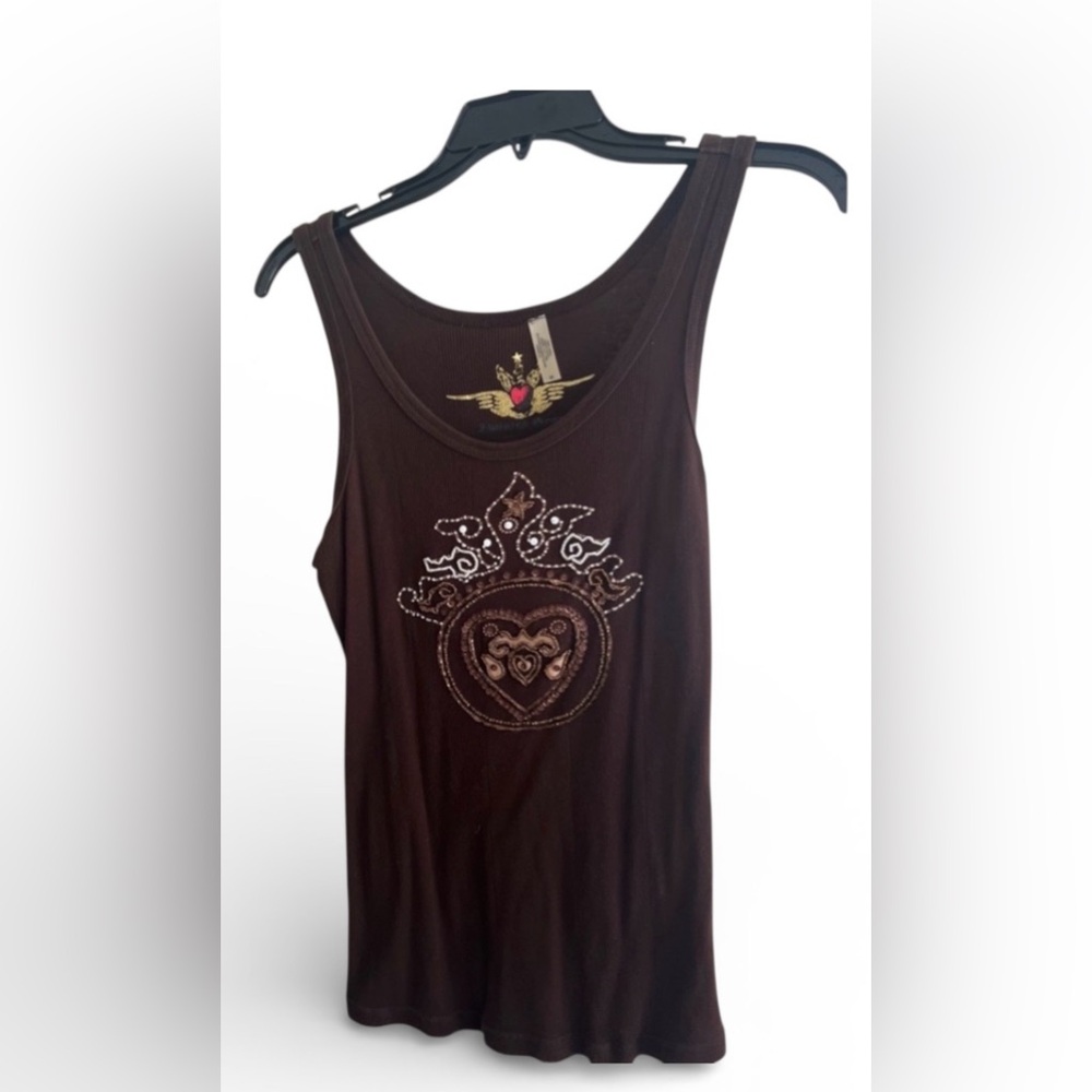 Twisted Heart Brown Embellished Tank Top